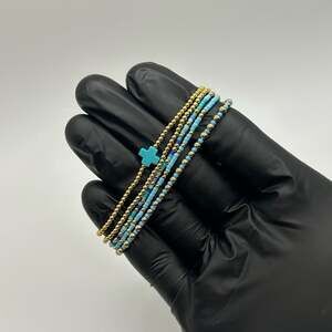 Enewton Inspired Bead Bracelets Waterproof Gold Plated 5 Pc. New Stretchy Blue